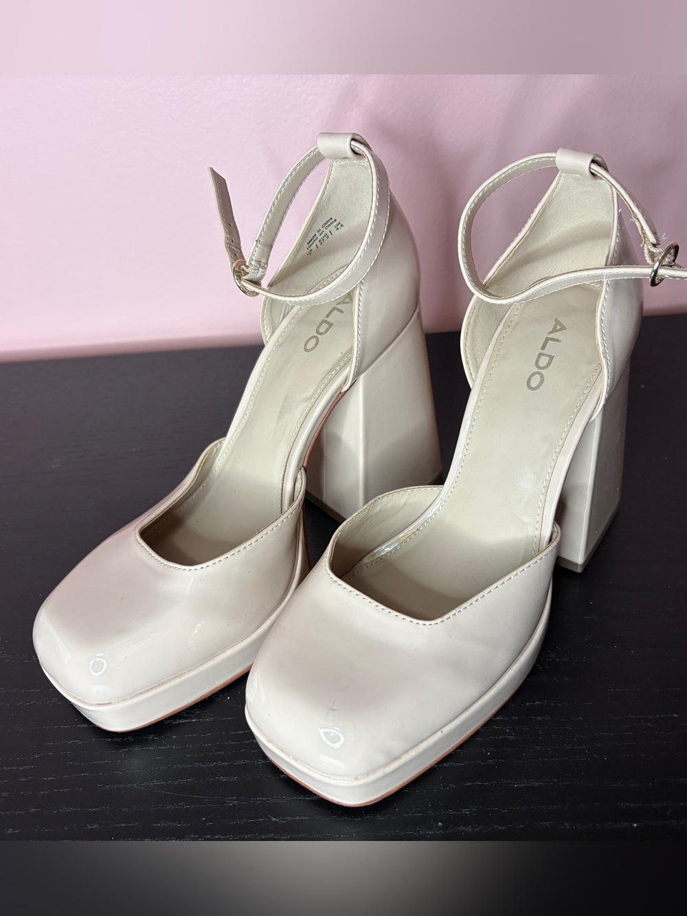 ALDO Cream Platform Ankle-Strap Block Heels